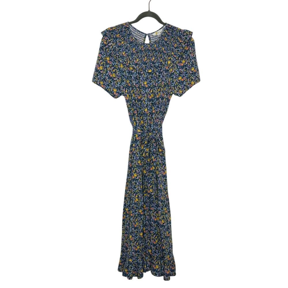 Boden Smocked Maxi Dress US Size 12R Blue Floral Cottage-core Romantic Trad Wife